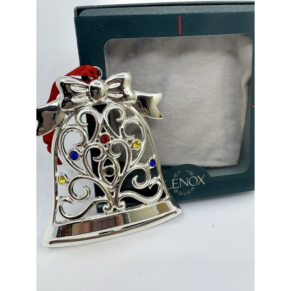 Lenox Christmas Ornament Sparkle & Scroll Multi-Crystal Silverplate Bell
